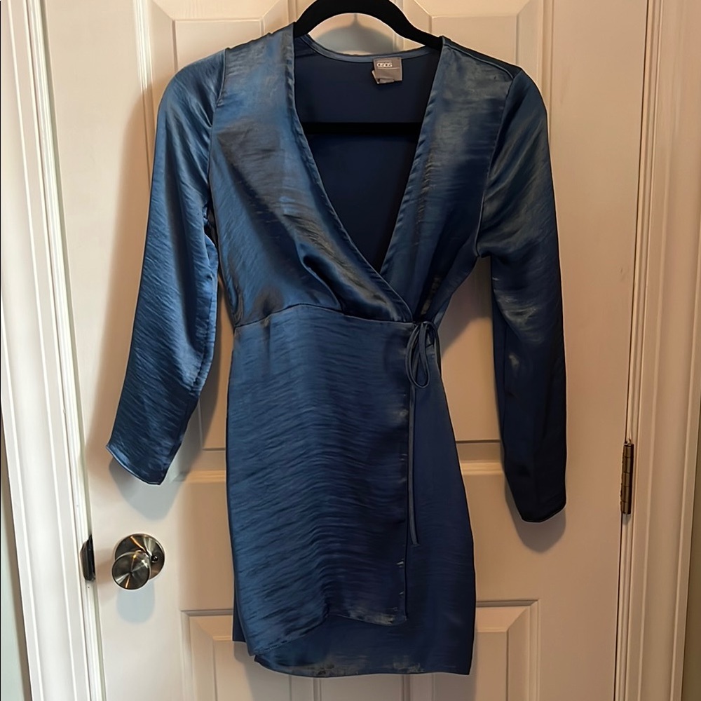 ASOS Blue Mini Dress with Wrap Front and Long Sleeves